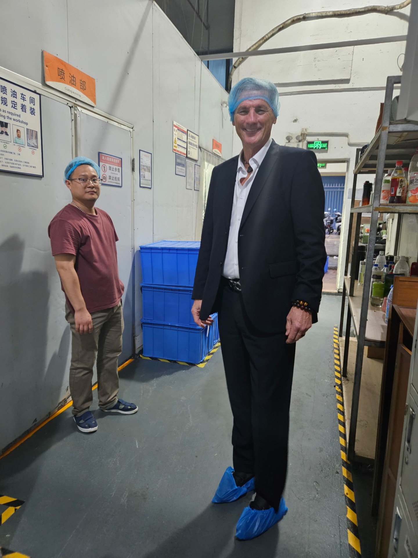 Founder Jeffrey Moore inside a coating workshop during a factory audit