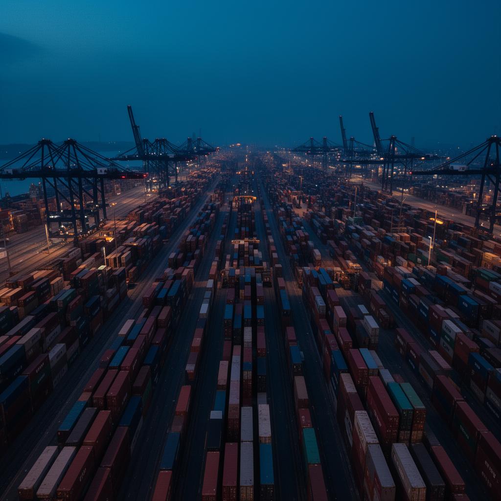 Asian shipping container terminal at dusk